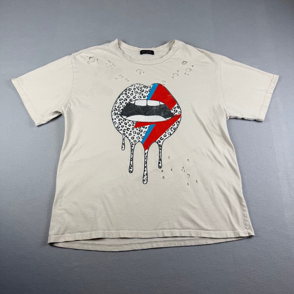 Zutter Distressed Bowie Lips Graphic Tee Made USA M